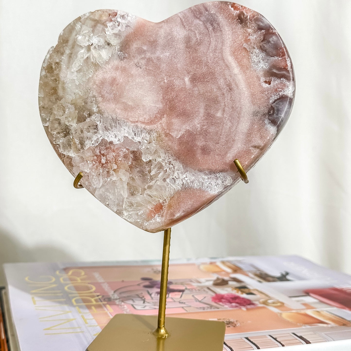 Large Pink Amethyst Heart on Gold Stand #1  (3 lbs)