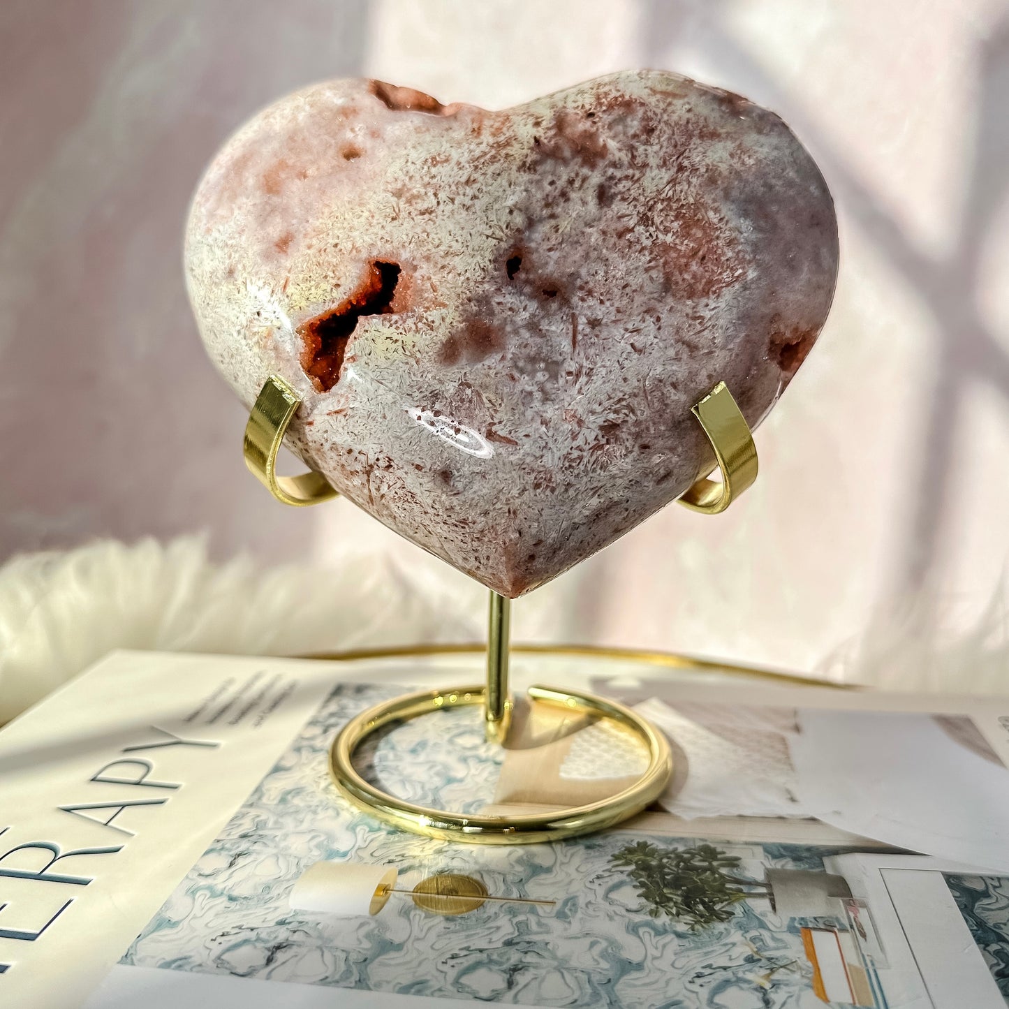 Pink Amethyst Puffy Heart on Gold Stand #4 ( 2 lbs 5 oz )