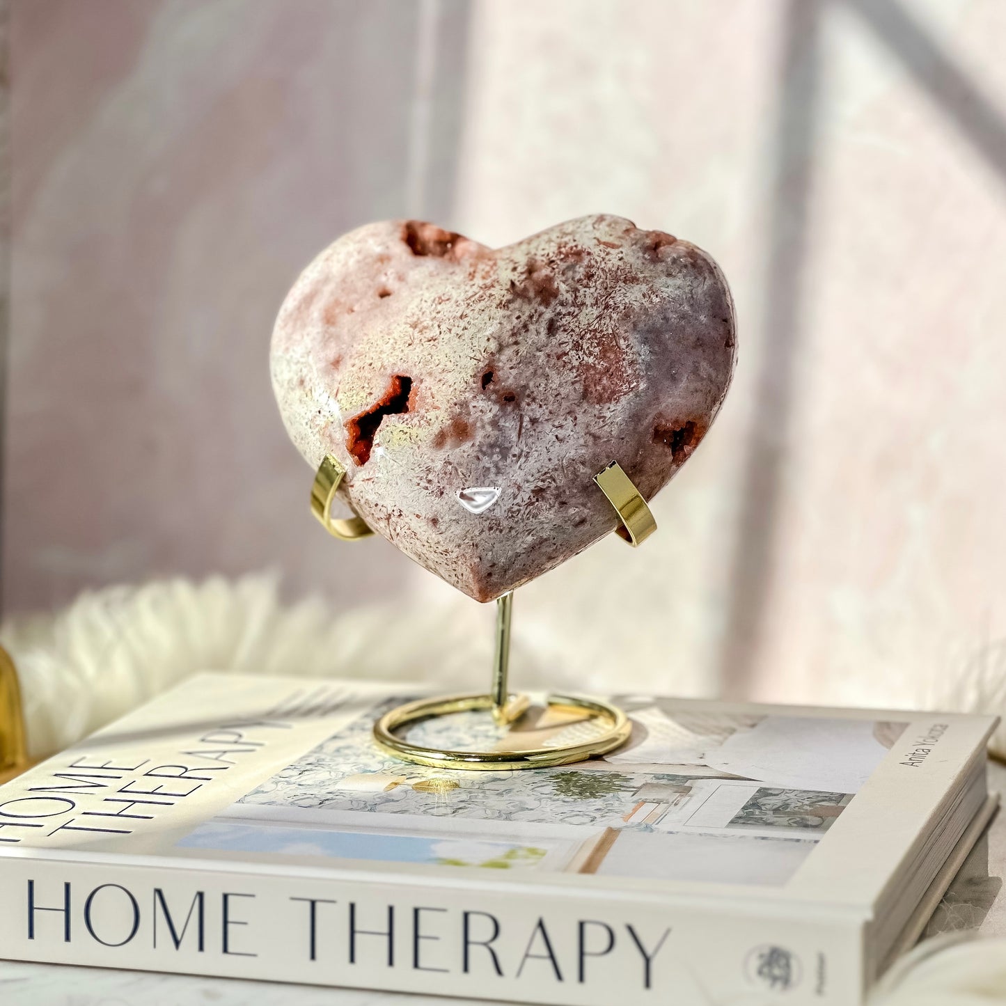 Pink Amethyst Puffy Heart on Gold Stand #4 ( 2 lbs 5 oz )
