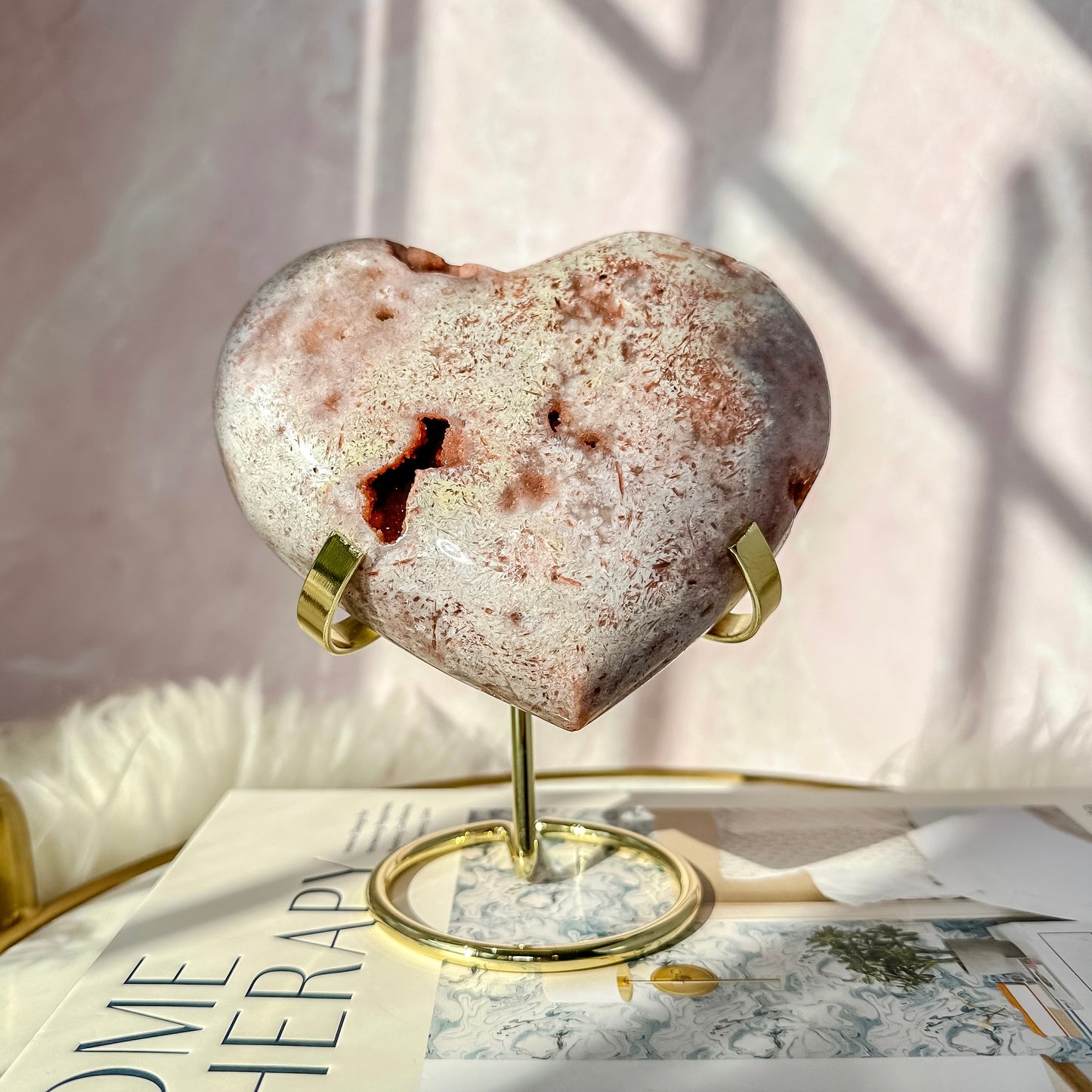Pink Amethyst Puffy Heart on Gold Stand #4 ( 2 lbs 5 oz )