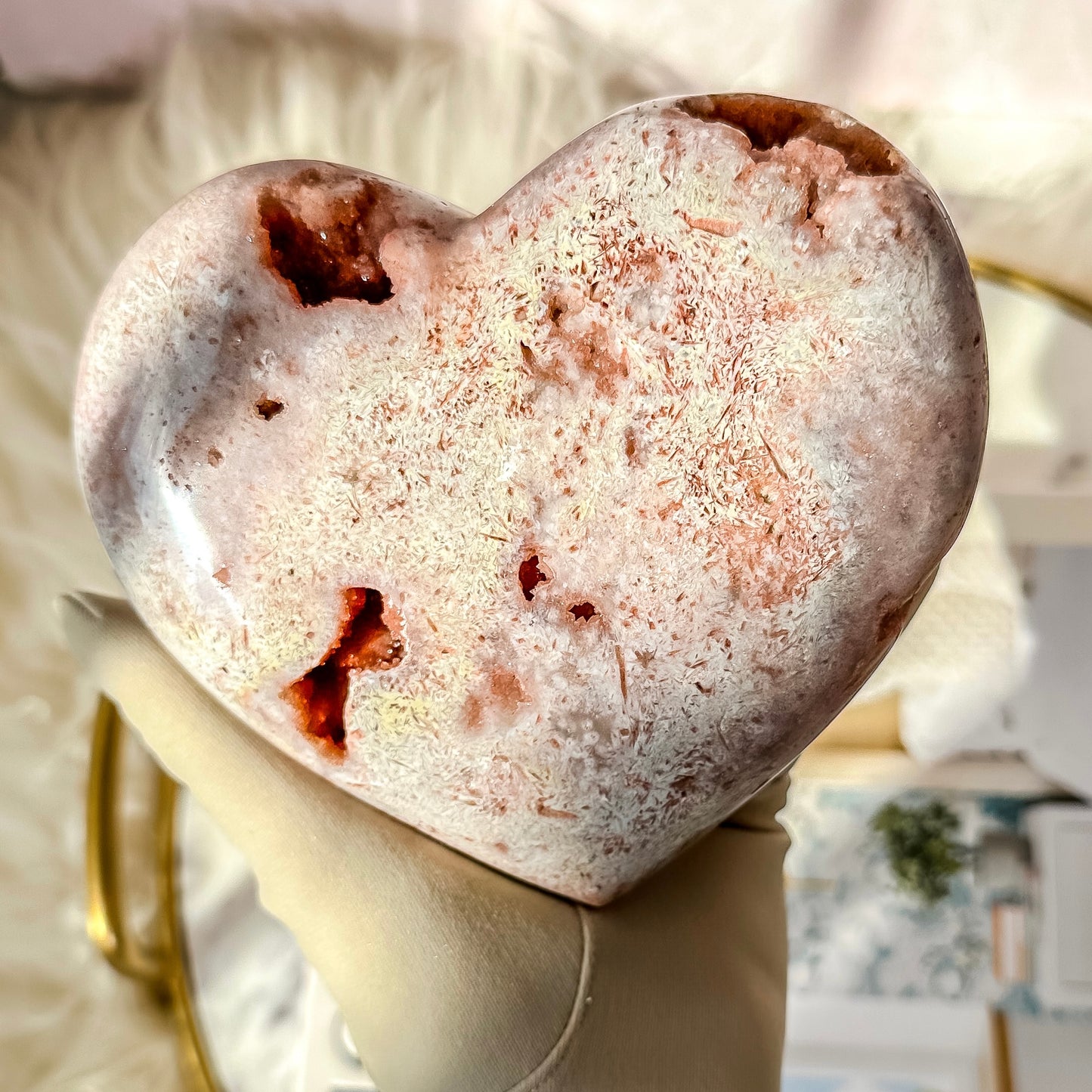 Pink Amethyst Puffy Heart on Gold Stand #4 ( 2 lbs 5 oz )