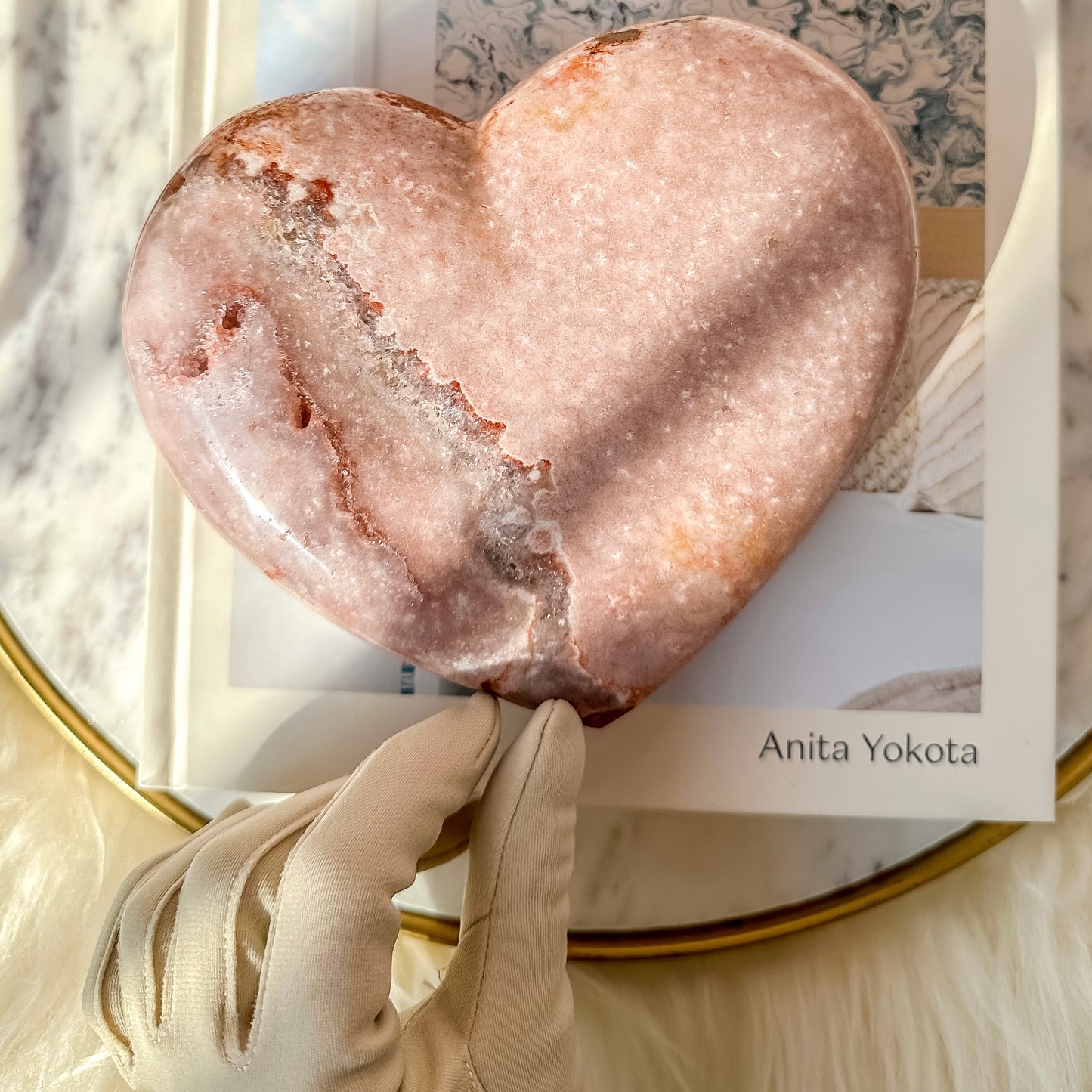 Large Pink Amethyst Puffy Heart On a Gold Stand #3  (3 lbs 8 oz)