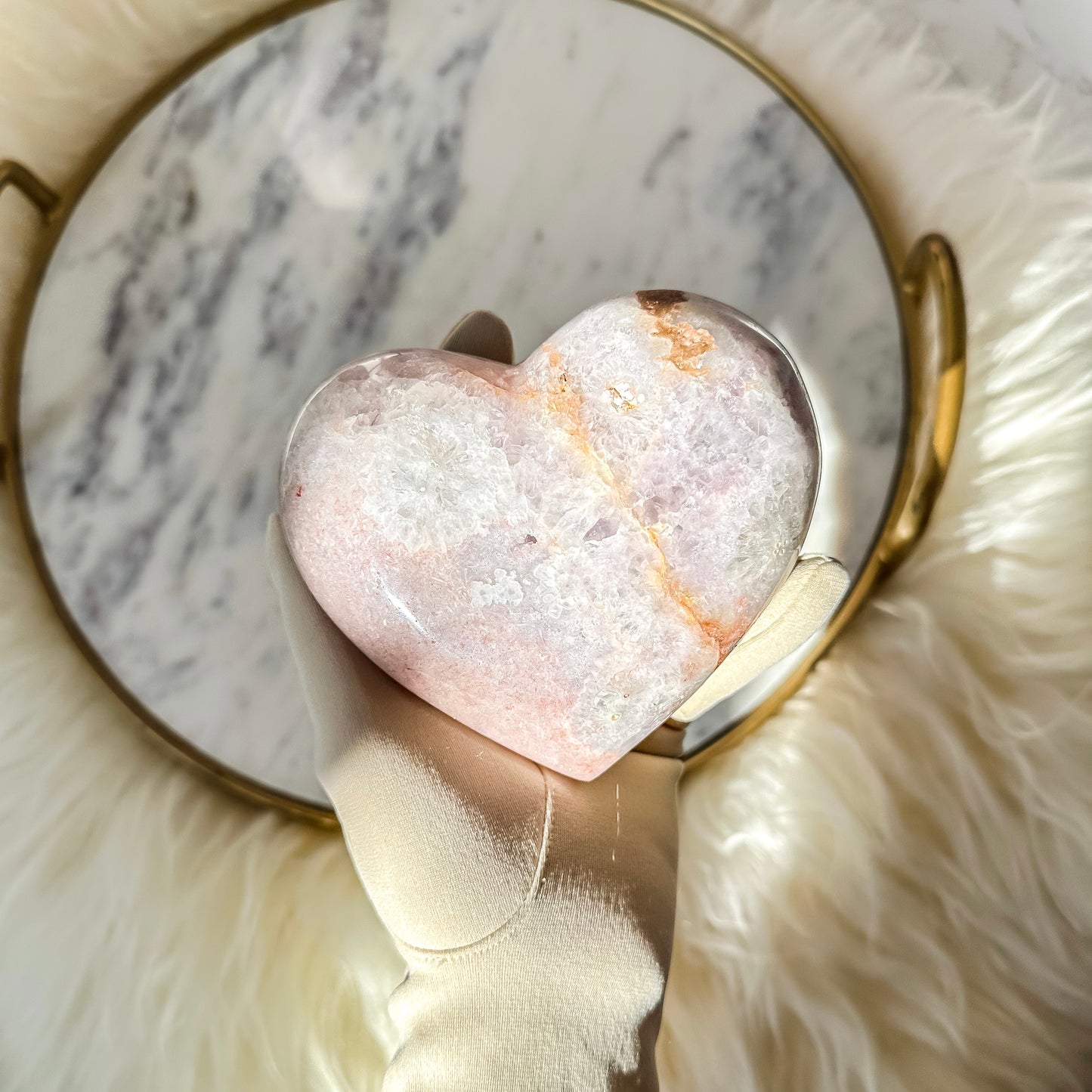 Pink Amethyst Puffy Heart on Gold Stand #5 ( 1lbs 10.5 oz )