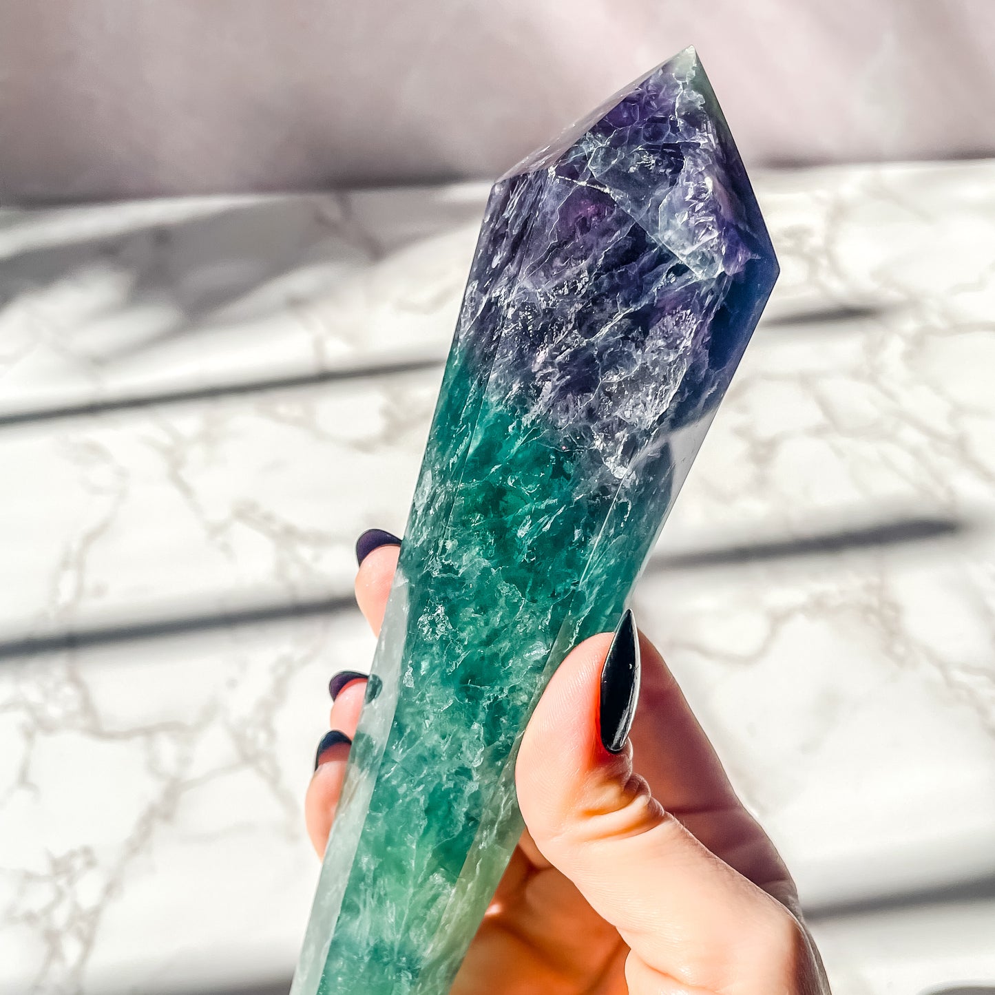 Rainbow Fluorite Scepter Point on Gold Stand ( 1 lbs 3 oz )