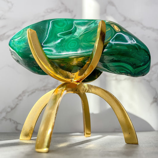 MALACHITE Stone with Gold Stand