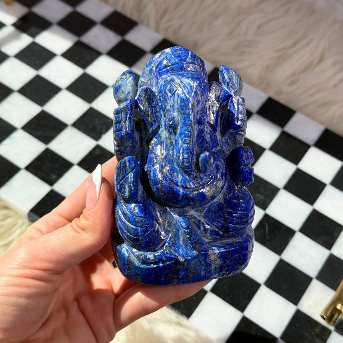 Lapis Lazuli Ganesh Statue 1.4 lbs Afghanistan Carved Stone Decor