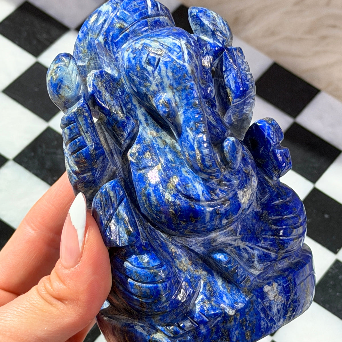 Lapis Lazuli Ganesh Statue 1.4 lbs Afghanistan Carved Stone Decor