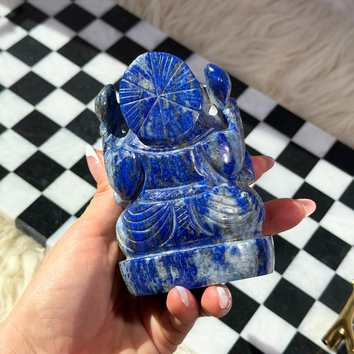 Lapis Lazuli Ganesh Statue 1.4 lbs Afghanistan Carved Stone Decor