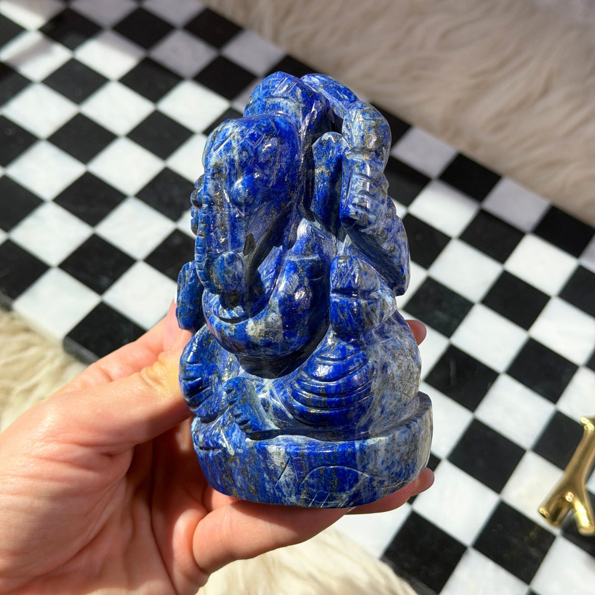 Lapis Lazuli Ganesh Statue 1.4 lbs Afghanistan Carved Stone Decor