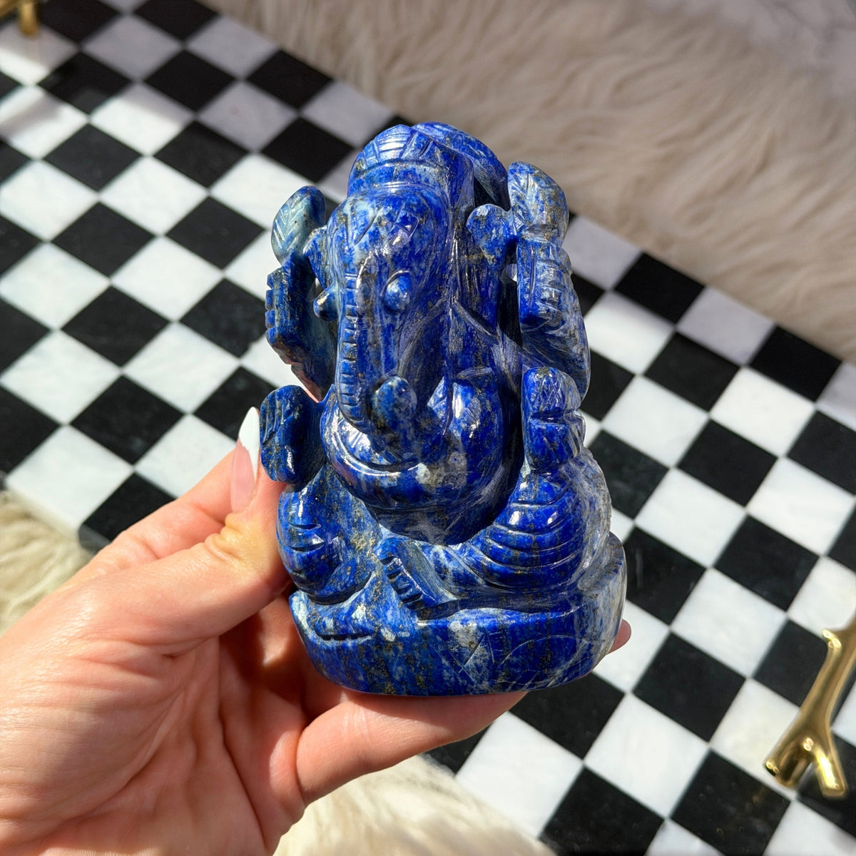 Lapis Lazuli Ganesh Statue 1.4 lbs Afghanistan Carved Stone Decor