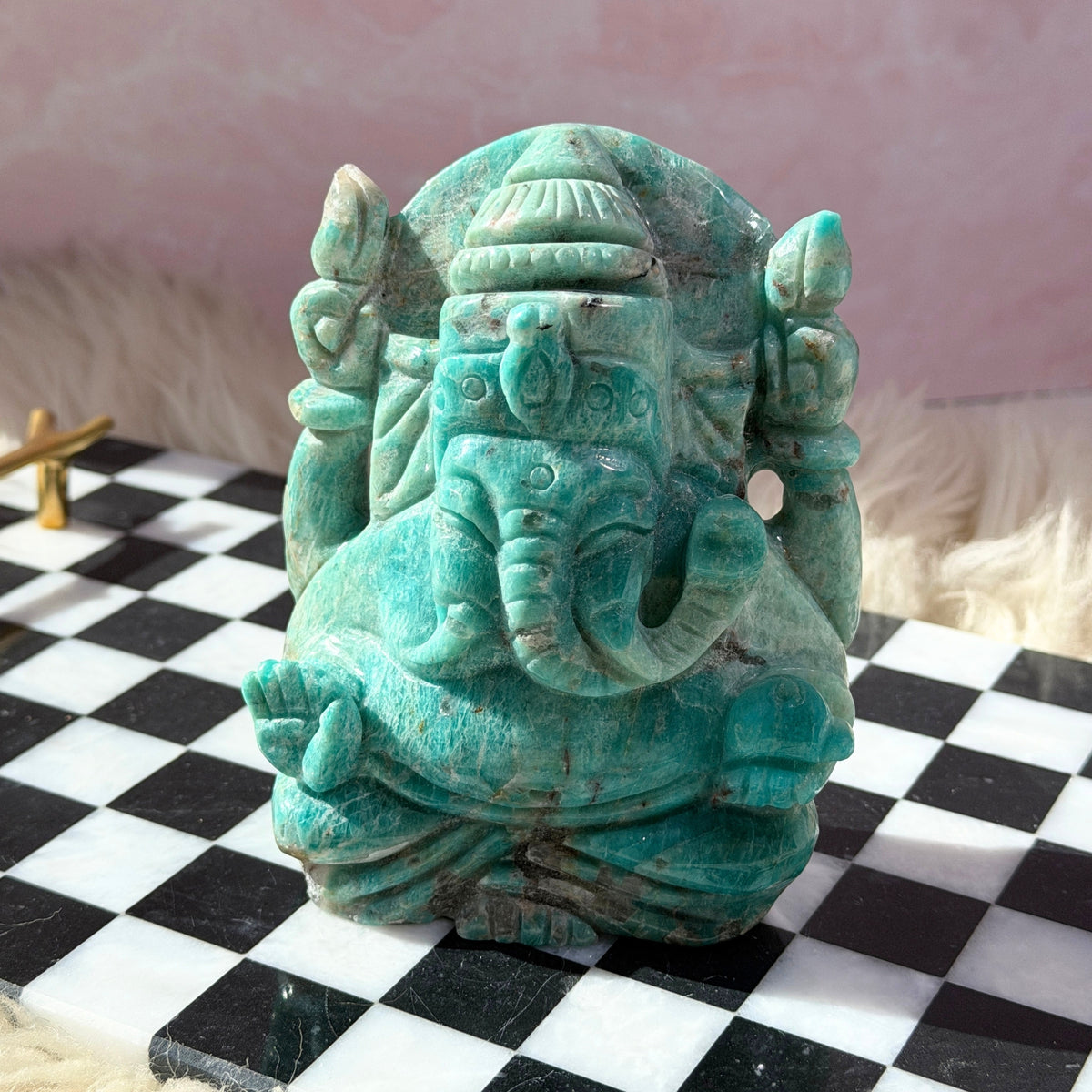 Amazonite Ganesh Carving 2.12 lbs Brazilian Gemstone Sculpture