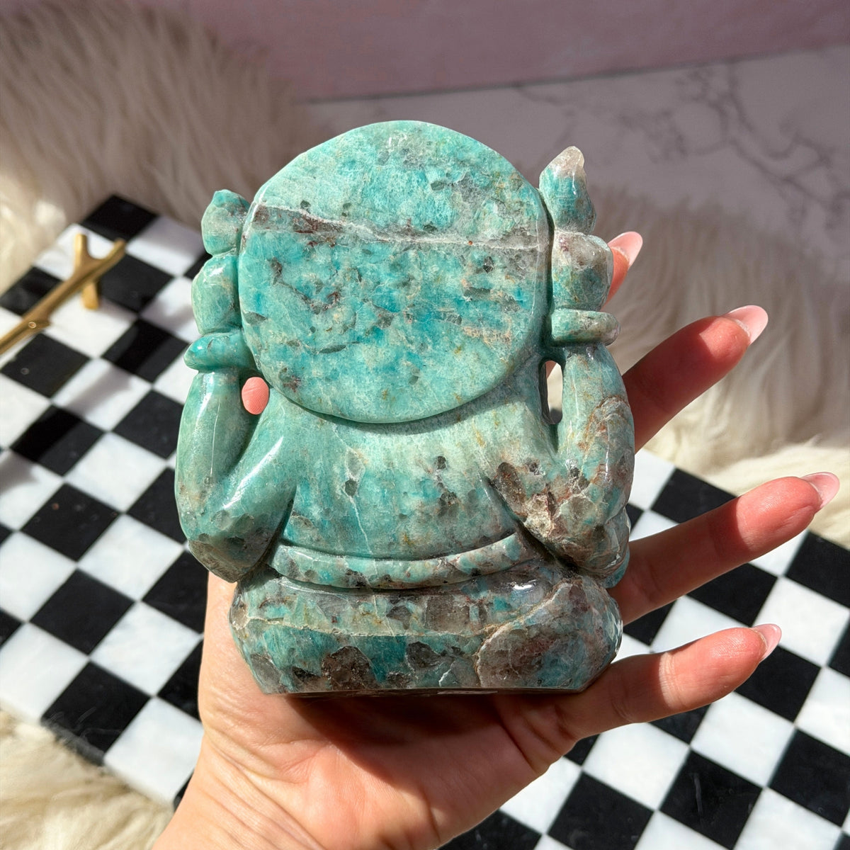 Amazonite Ganesh Carving 2.12 lbs Brazilian Gemstone Sculpture