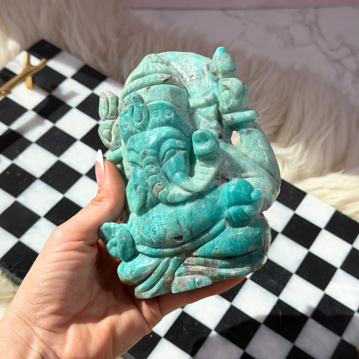 Amazonite Ganesh Carving 2.12 lbs Brazilian Gemstone Sculpture