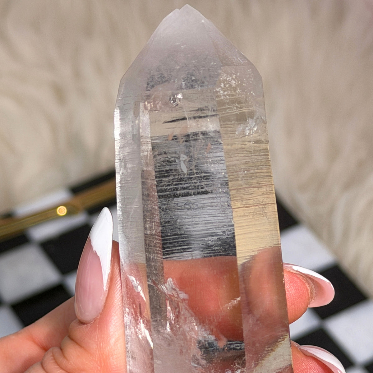 Arkansas Lemurian Quartz Point 157g on Acrylic Stand USA Crystal Decor