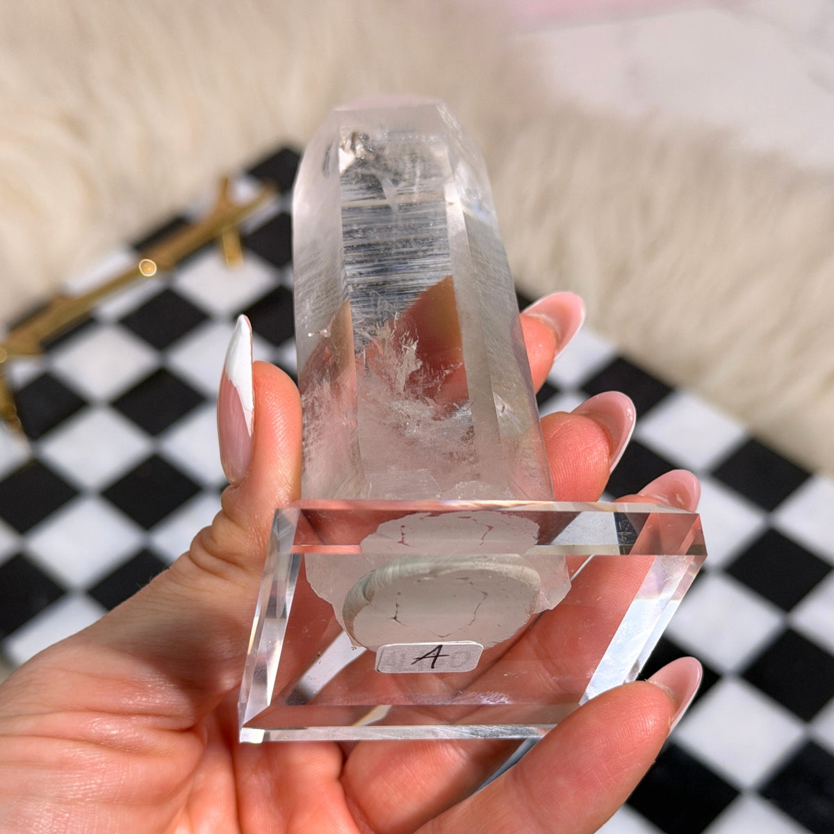 Arkansas Lemurian Quartz Point 157g on Acrylic Stand USA Crystal Decor