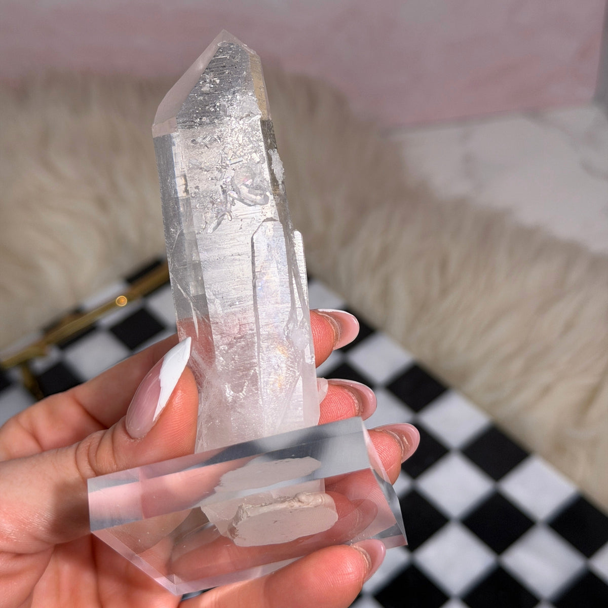 Arkansas Lemurian Quartz Point 110g on Acrylic Stand USA Crystal Decor