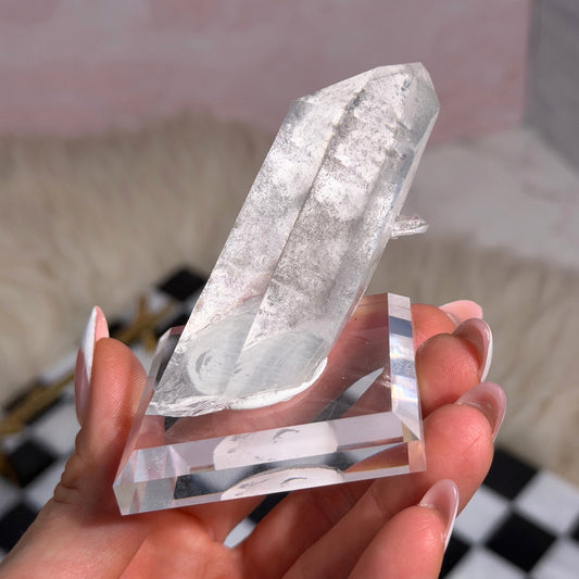Arkansas Lemurian Quartz Point 99g on Acrylic Stand USA Crystal Decor