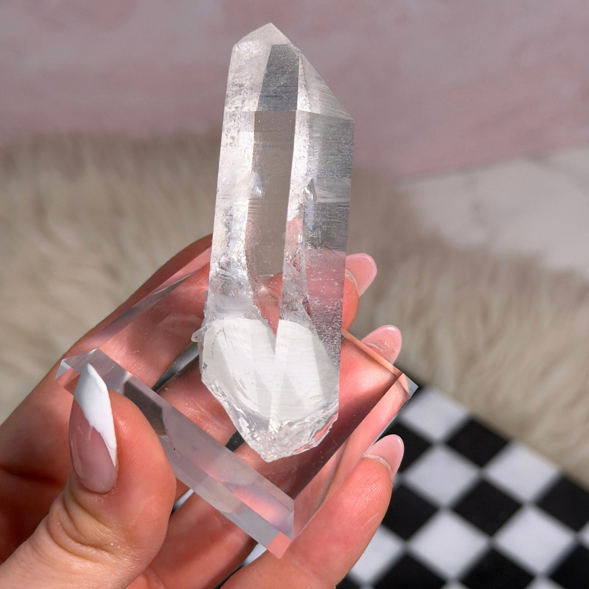 Arkansas Lemurian Quartz Point 99g on Acrylic Stand USA Crystal Decor