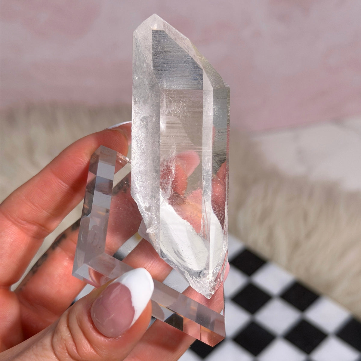 Arkansas Lemurian Quartz Point 99g on Acrylic Stand USA Crystal Decor