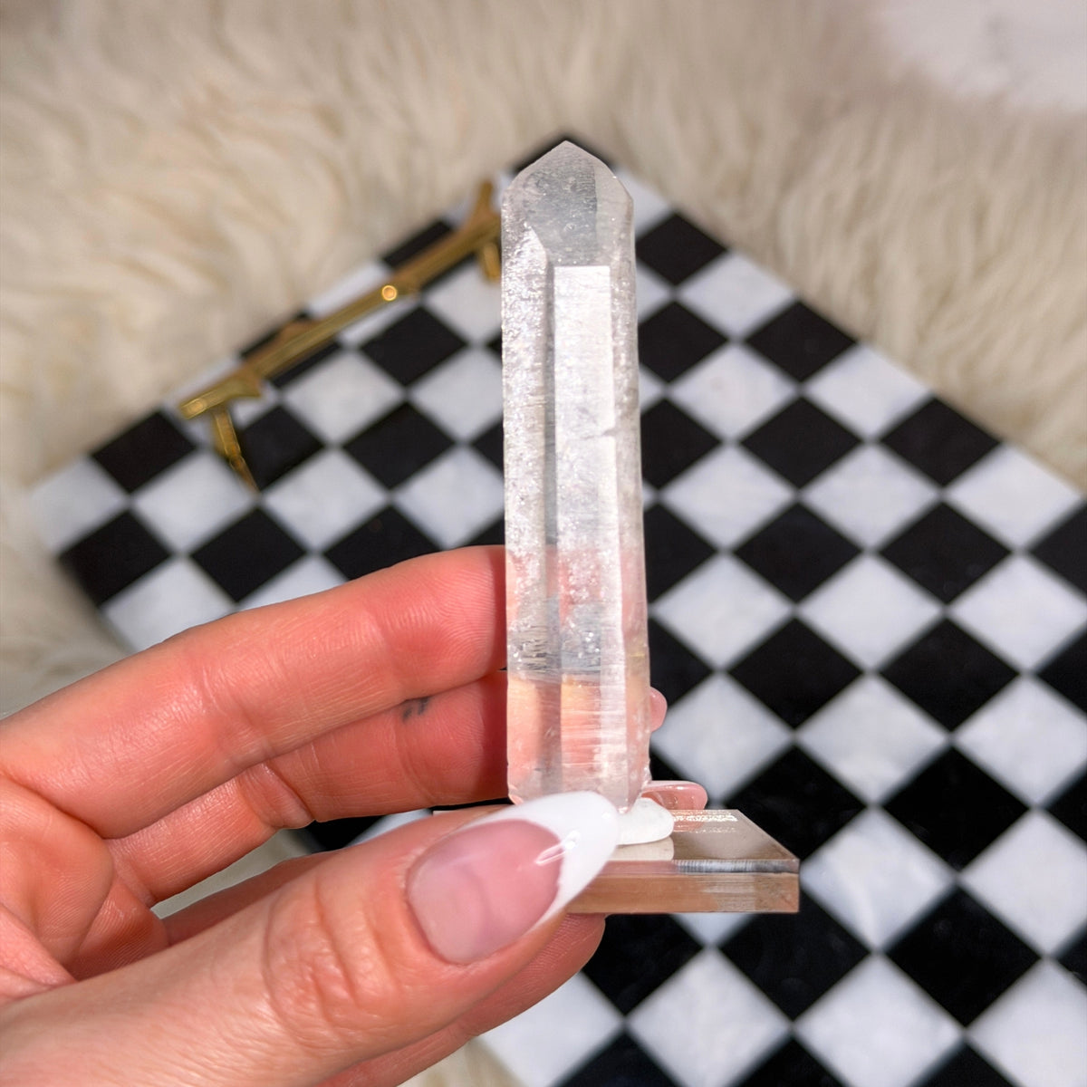 Arkansas Lemurian Quartz Point 43g on Acrylic Stand USA Crystal Decor