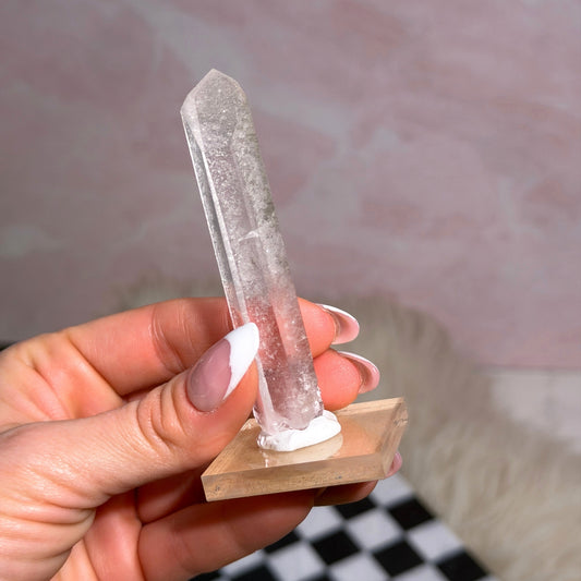 Arkansas Lemurian Quartz Point 43g on Acrylic Stand USA Crystal Decor
