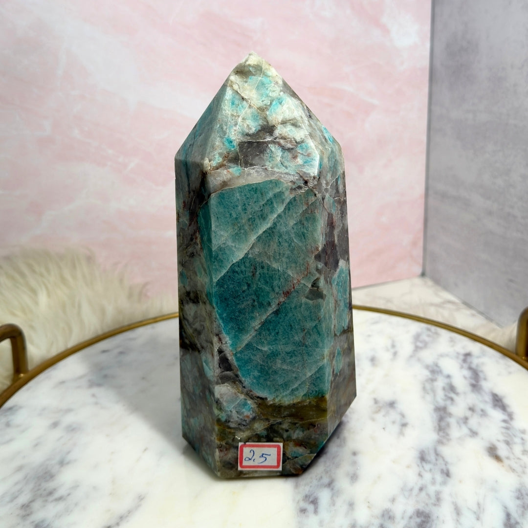 Natural Amazonite Tower 5.57 lb Brazilian Gemstone Decor
