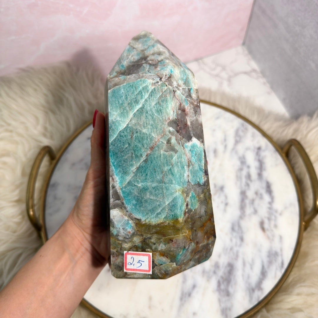 Natural Amazonite Tower 5.57 lb Brazilian Gemstone Decor