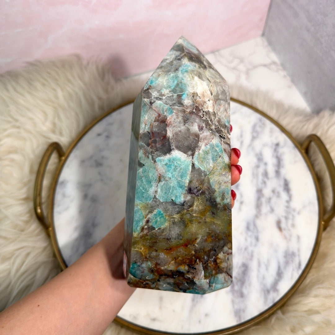 Natural Amazonite Tower 5.57 lb Brazilian Gemstone Decor