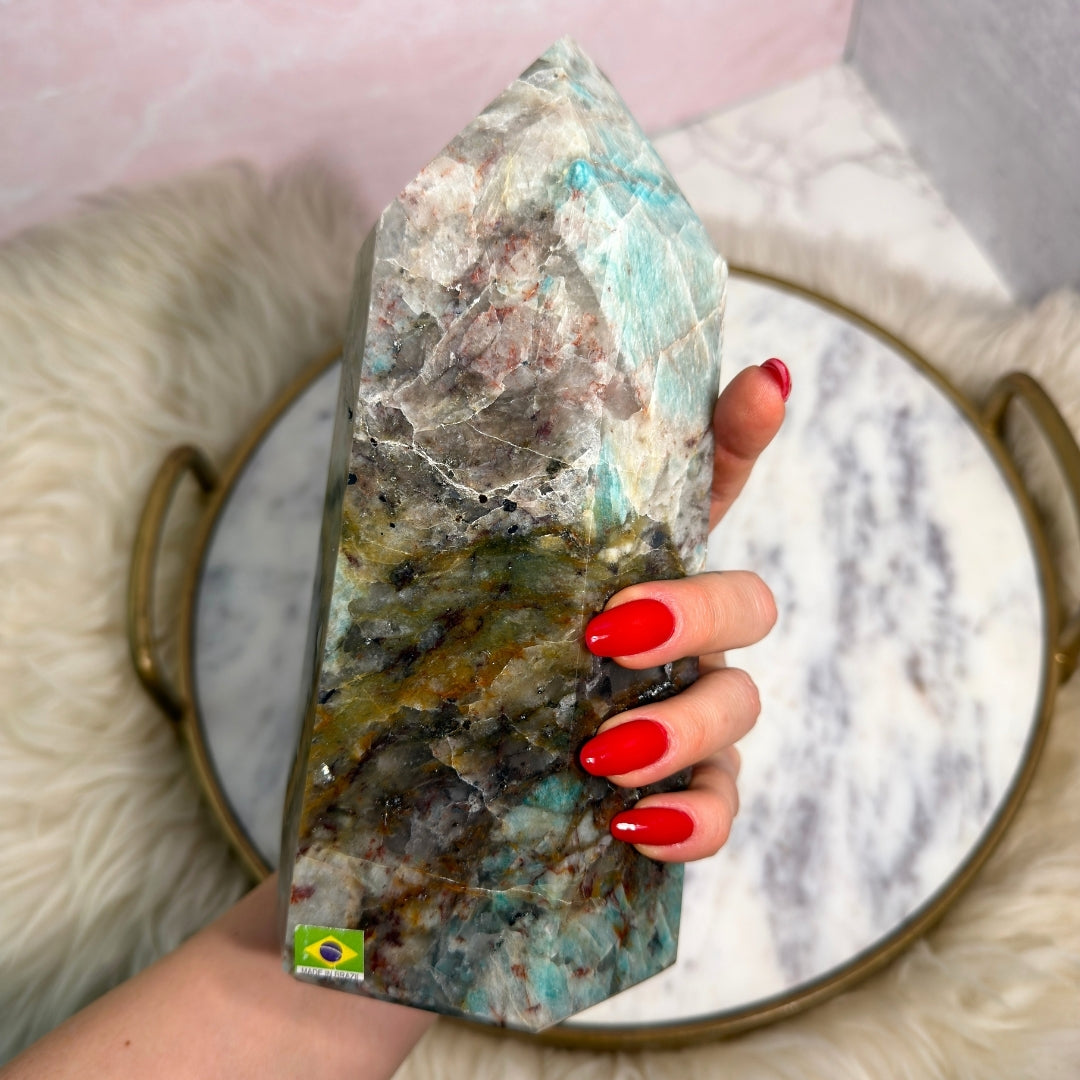 Natural Amazonite Tower 5.57 lb Brazilian Gemstone Decor