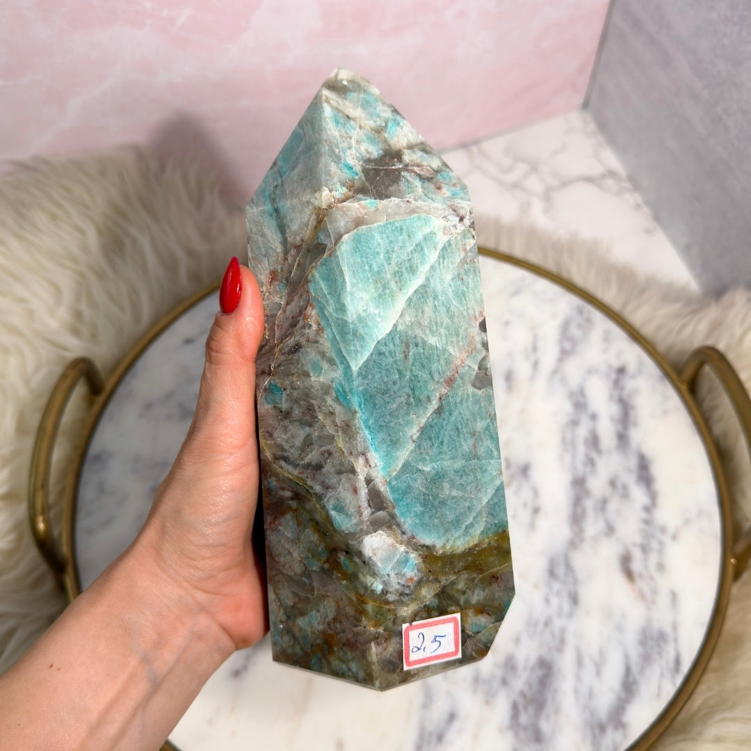 Natural Amazonite Tower 5.57 lb Brazilian Gemstone Decor
