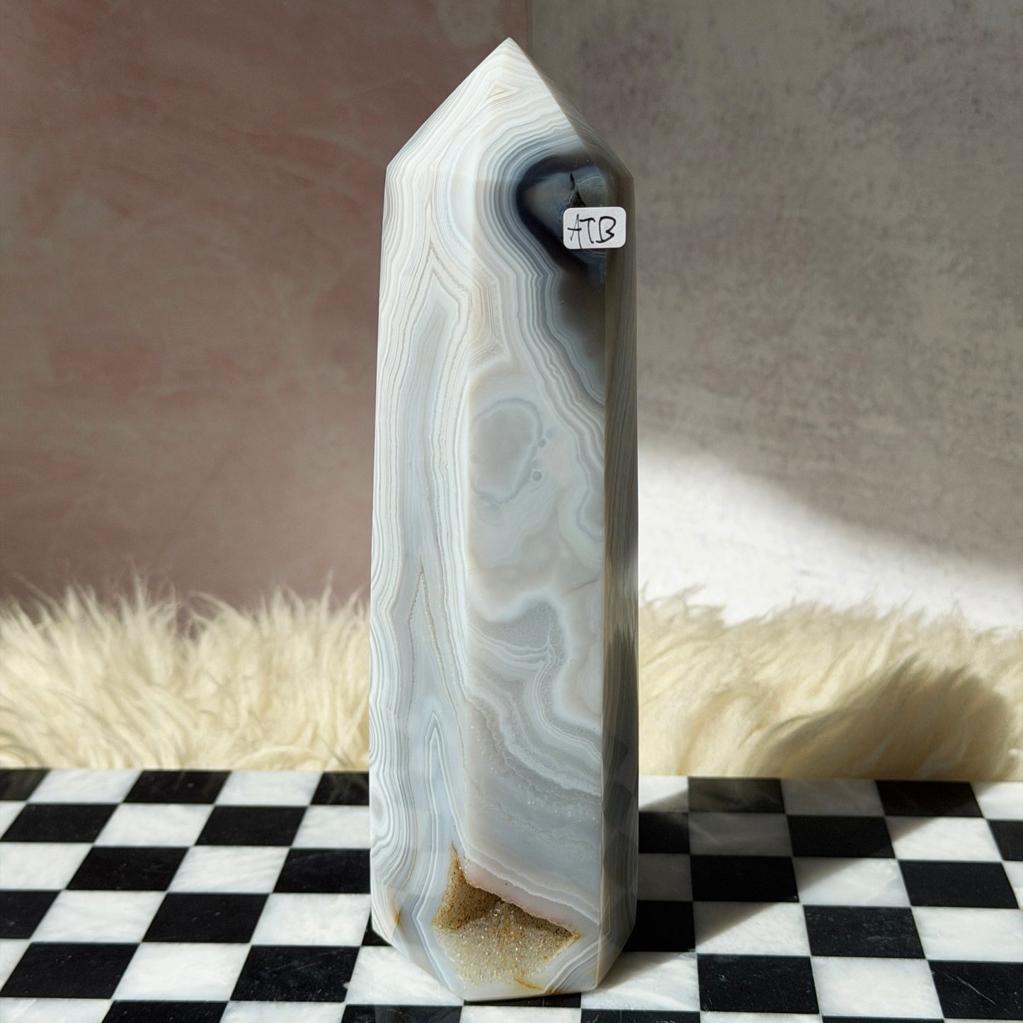 Agate Tower with Druzy Pocket 2.5lb | Natural Brazil Crystal