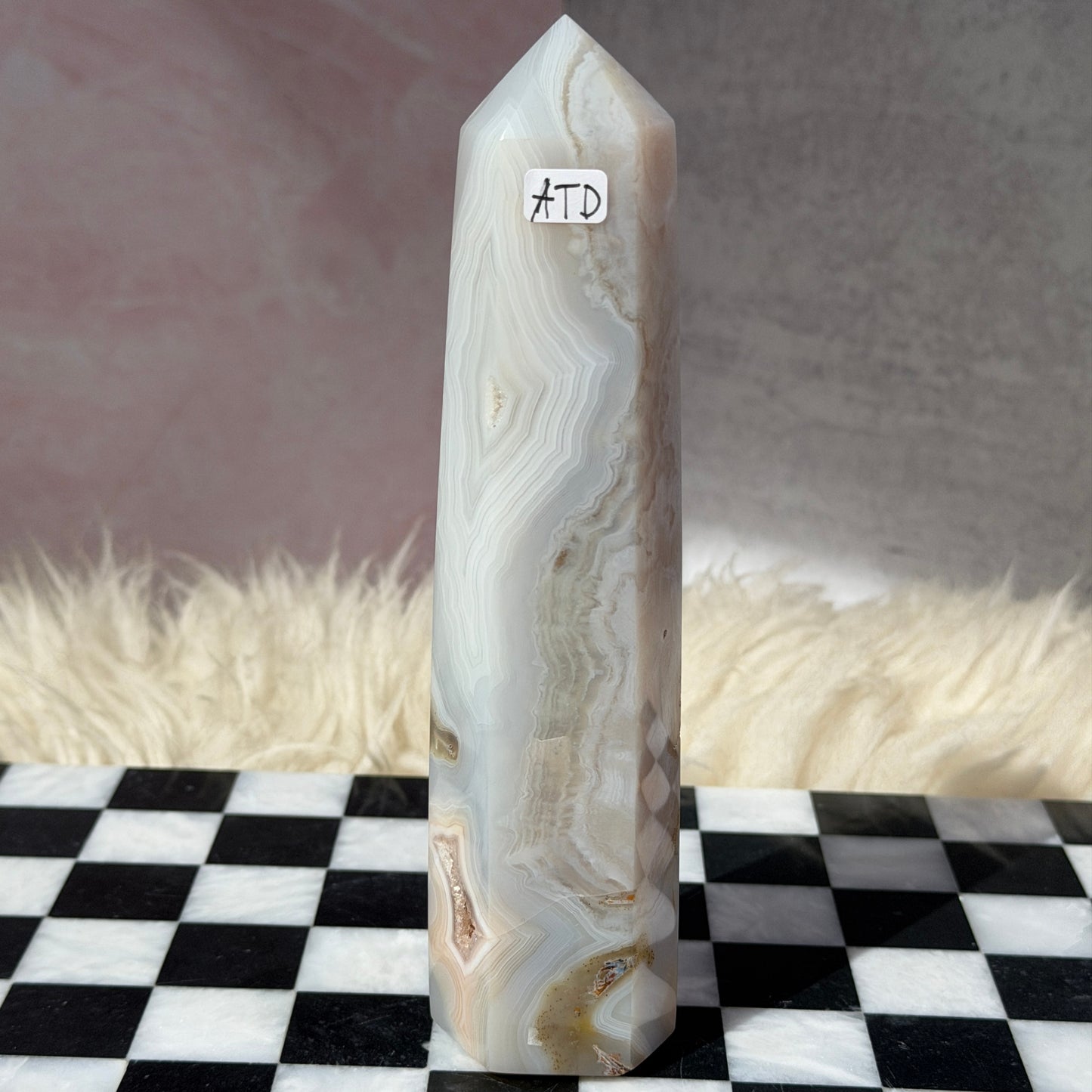 Agate Tower with Druzy Portal 0.9lb | Natural Brazil Crystal
