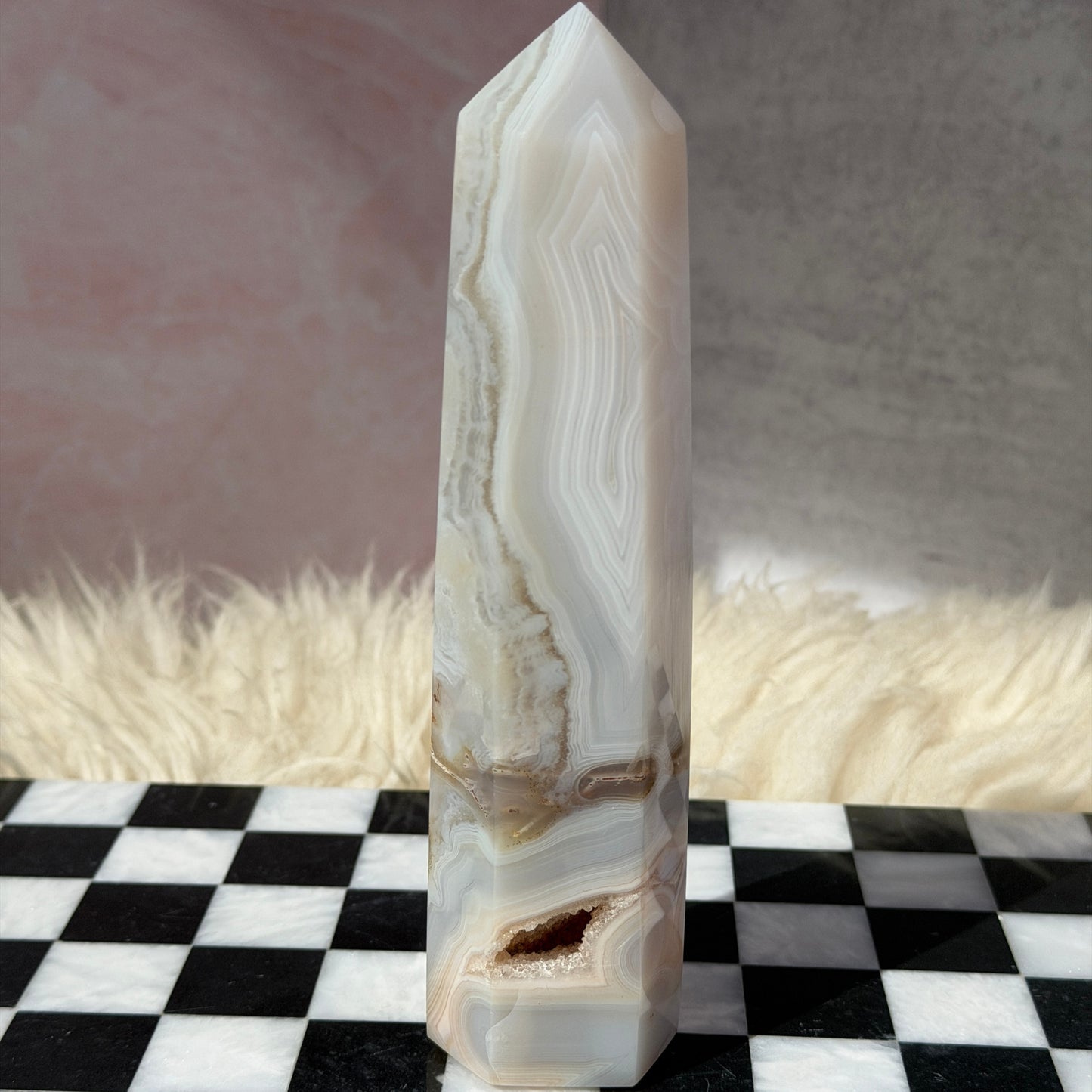 Agate Tower with Druzy Portal 0.9lb | Natural Brazil Crystal