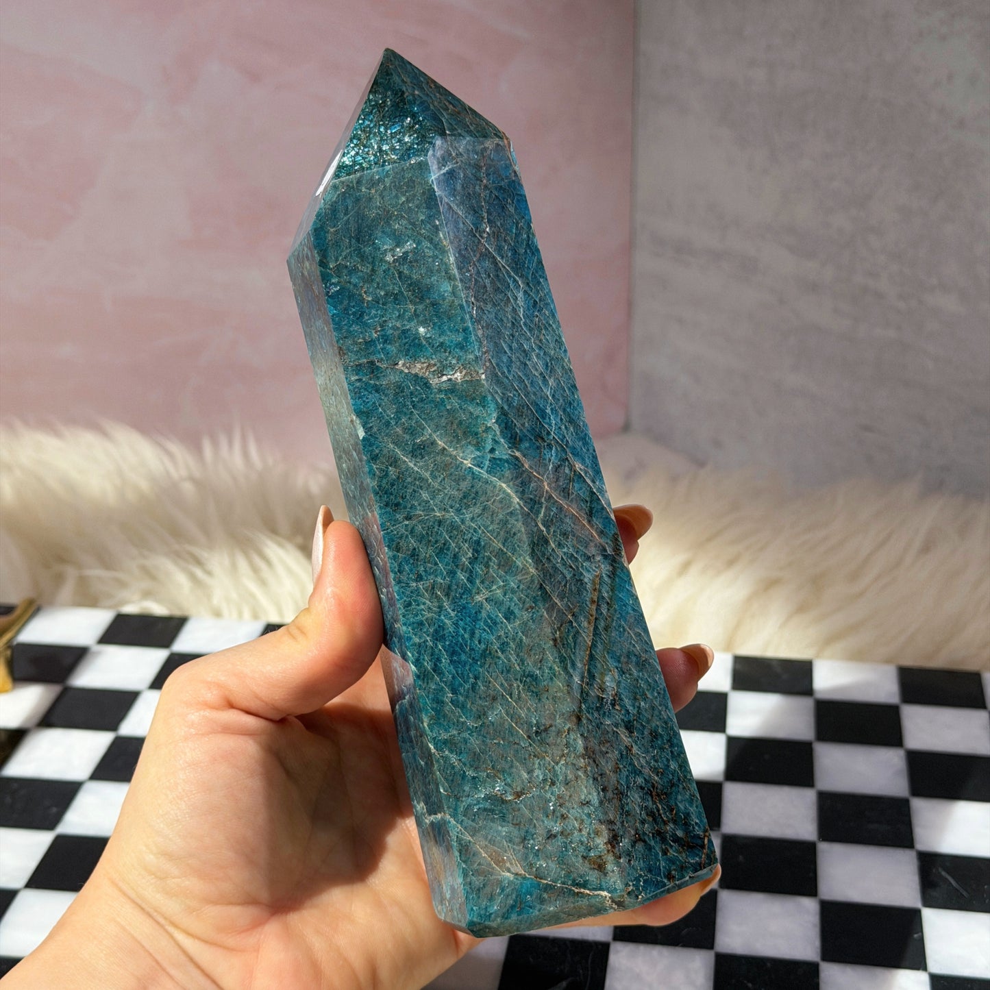 Blue Apatite Tower 3lb | Natural Madagascar Crystal Point