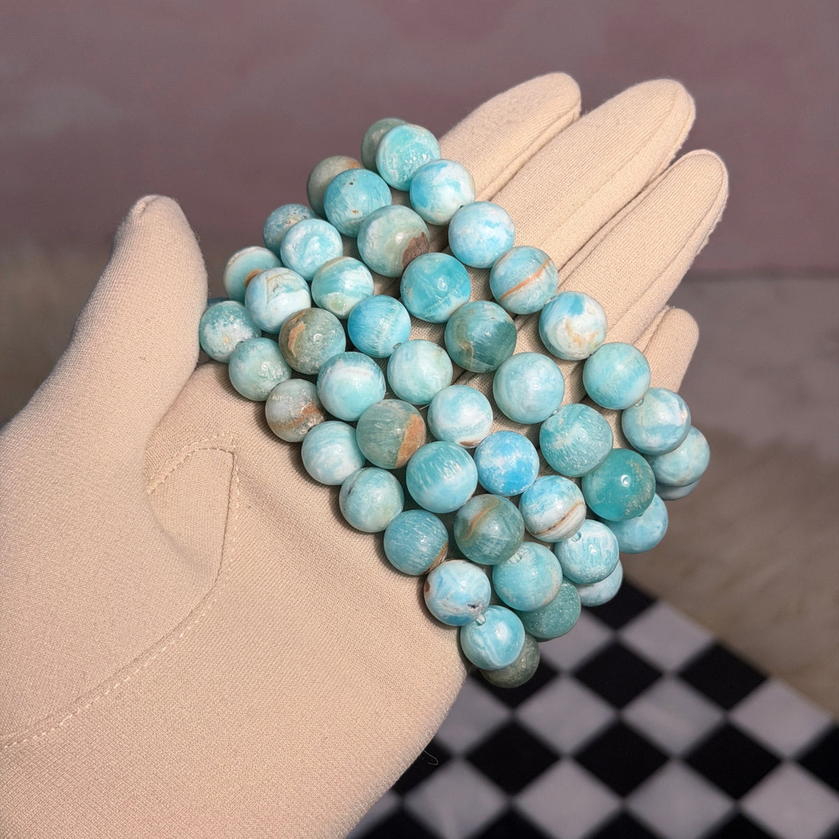 Rare Deep Blue Aragonite Bracelet (Bead size: 10-12mm)