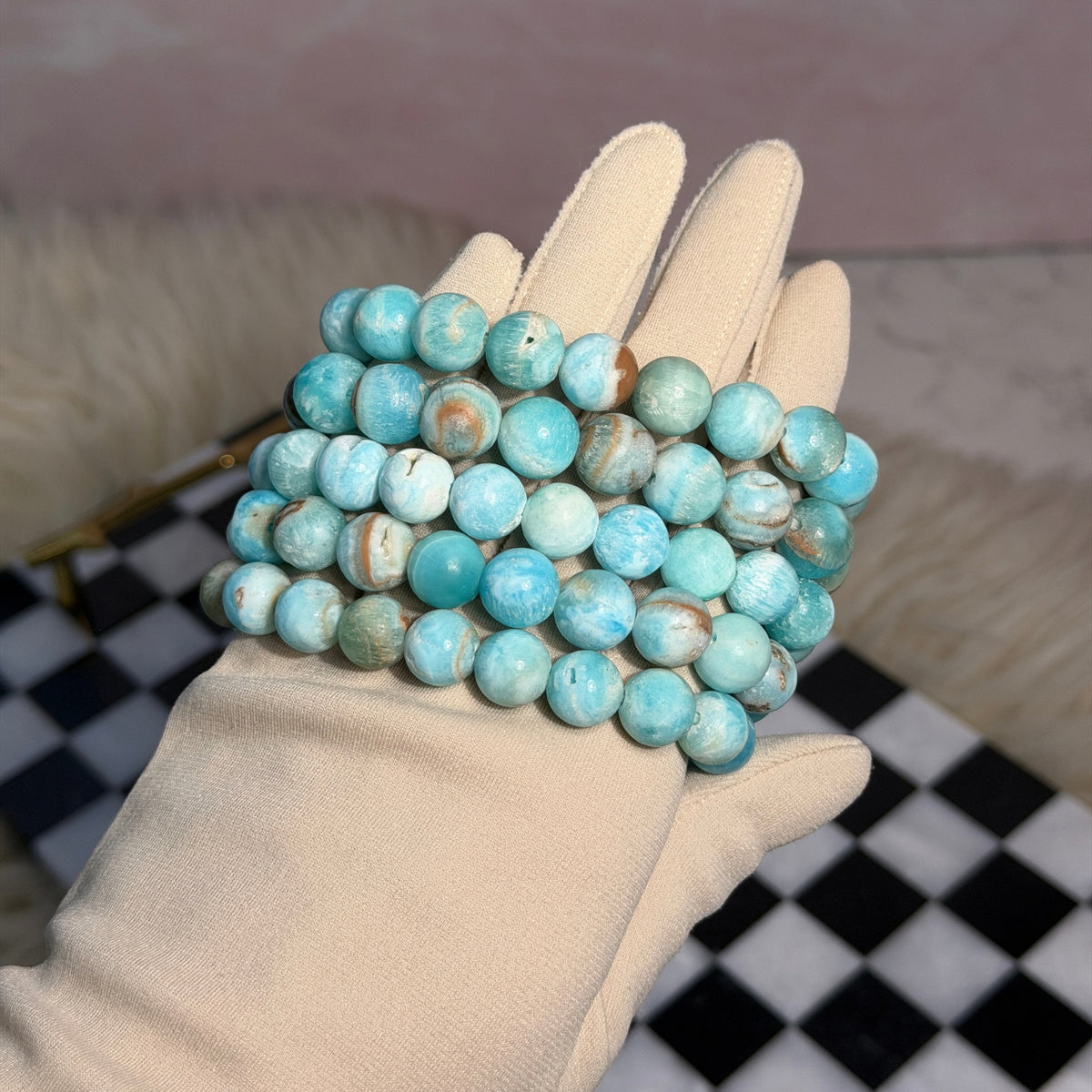 Rare Deep Blue Aragonite Bracelet (Bead size: 10-12mm)