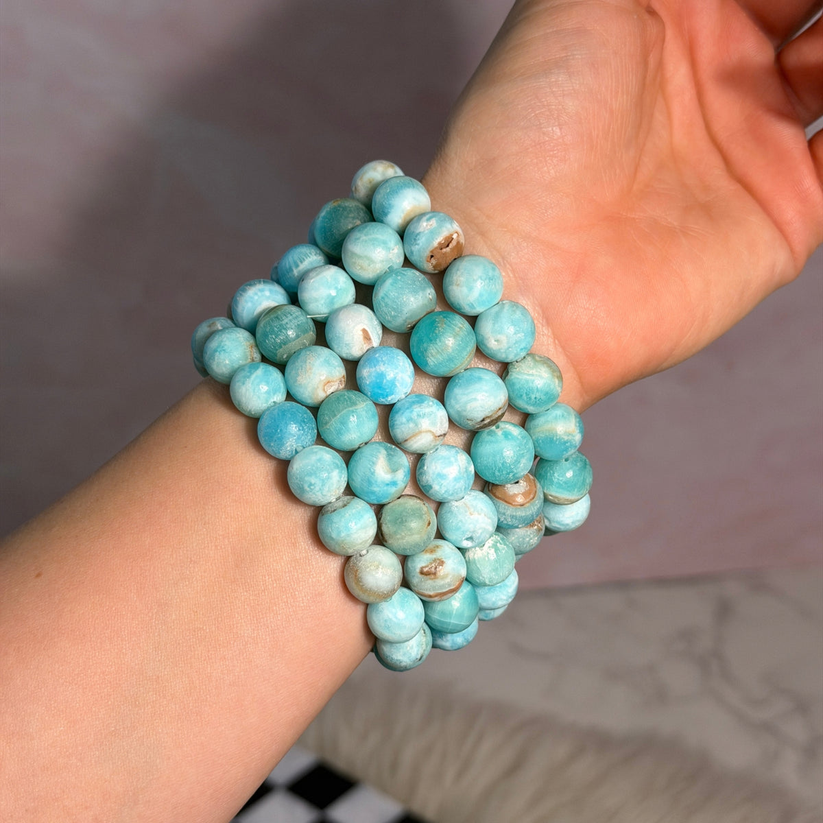 Rare Deep Blue Aragonite Bracelet (Bead size: 10-12mm)