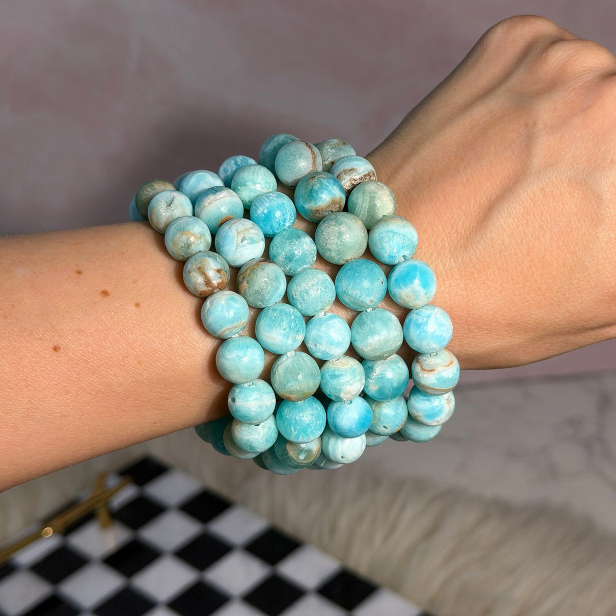 Rare Deep Blue Aragonite Bracelet (Bead size: 10-12mm)