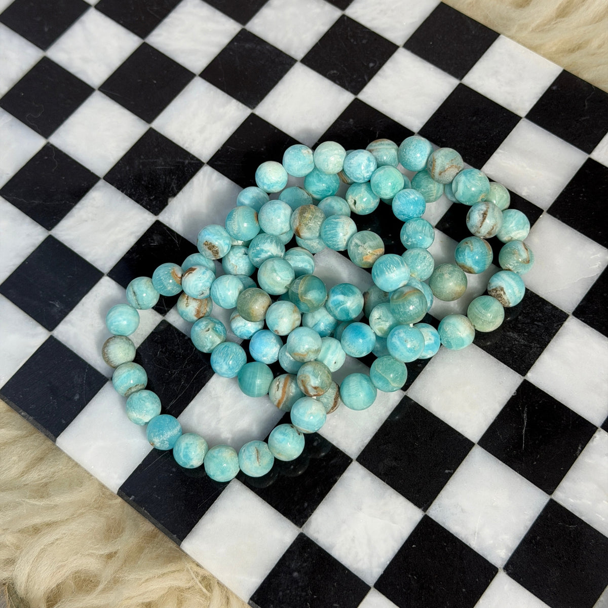 Rare Deep Blue Aragonite Bracelet (Bead size: 10-12mm)