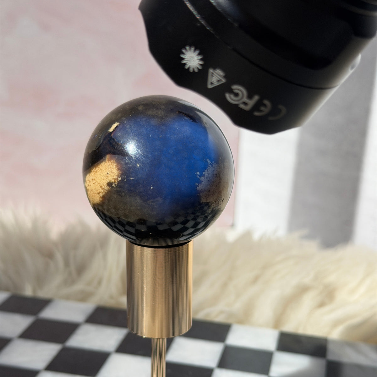 UV Reactive Blue Amber Sphere with Gold Stand 0.2 lb | Indonesia