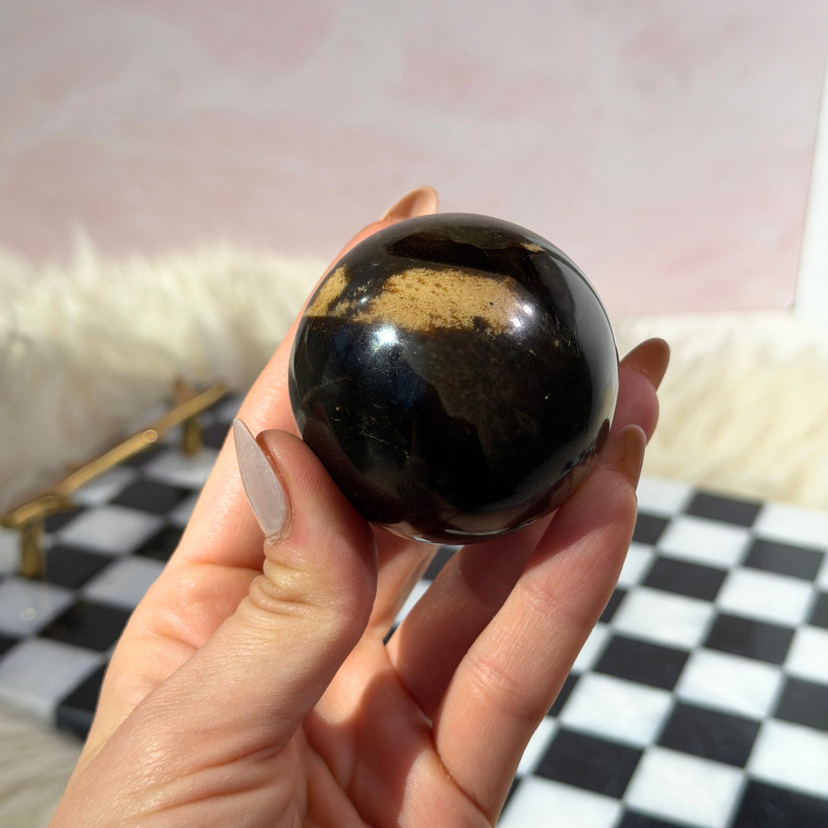 UV Reactive Blue Amber Sphere with Gold Stand 0.2 lb | Indonesia
