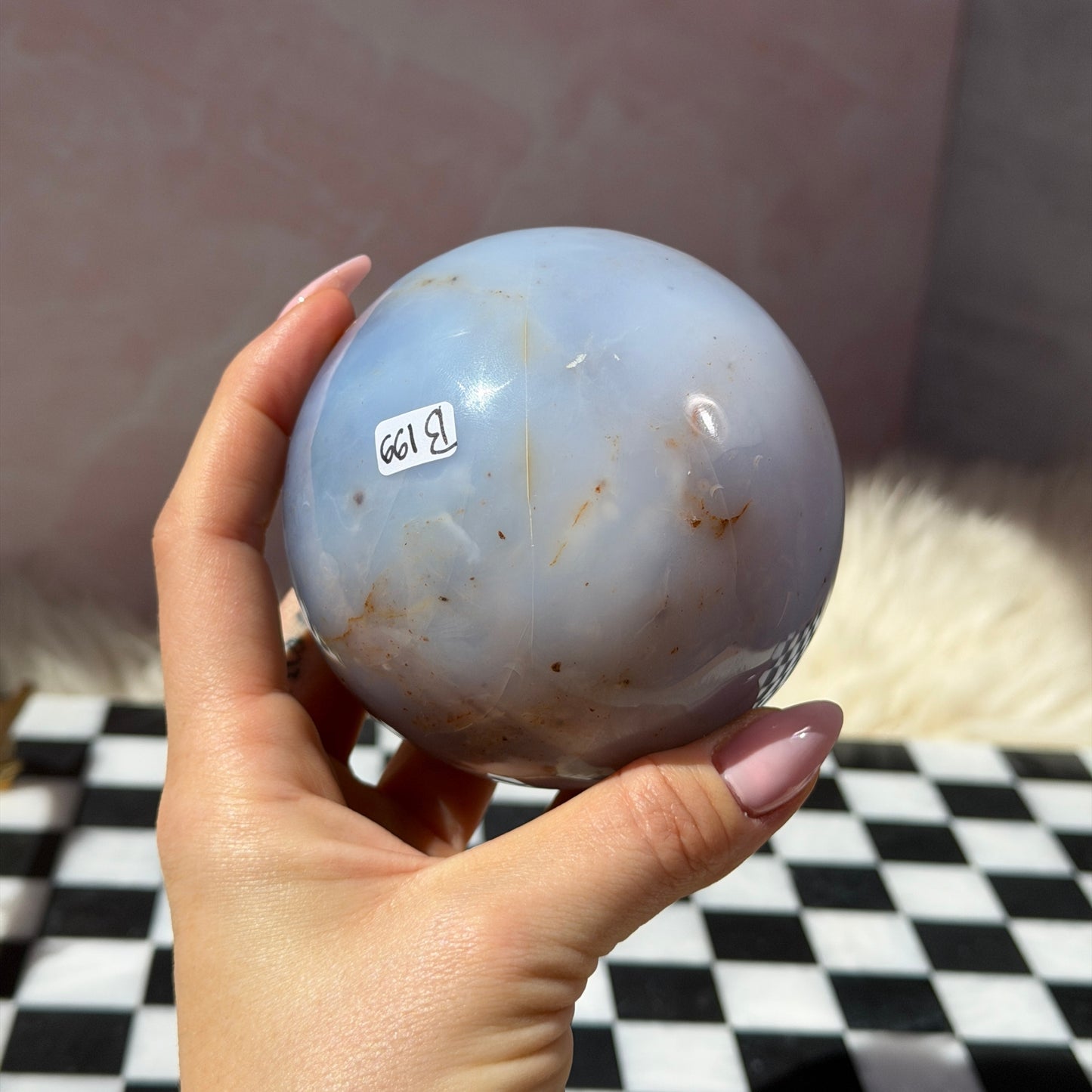 Blue Chalcedony Sphere on Gold Stand 1.85lb | Natural Madagascar Crystal