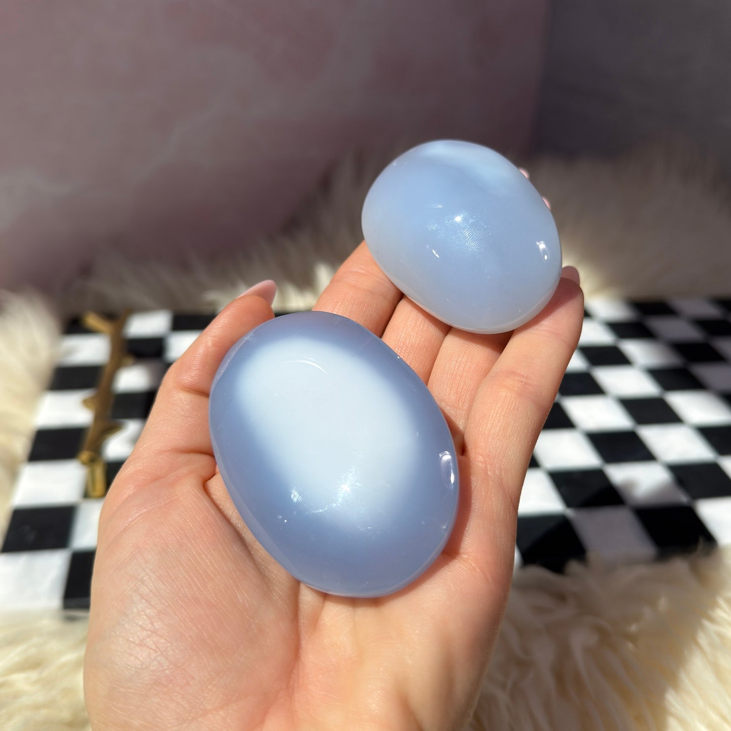 Blue Chalcedony Palm Stone | Natural Madagascar Crystal