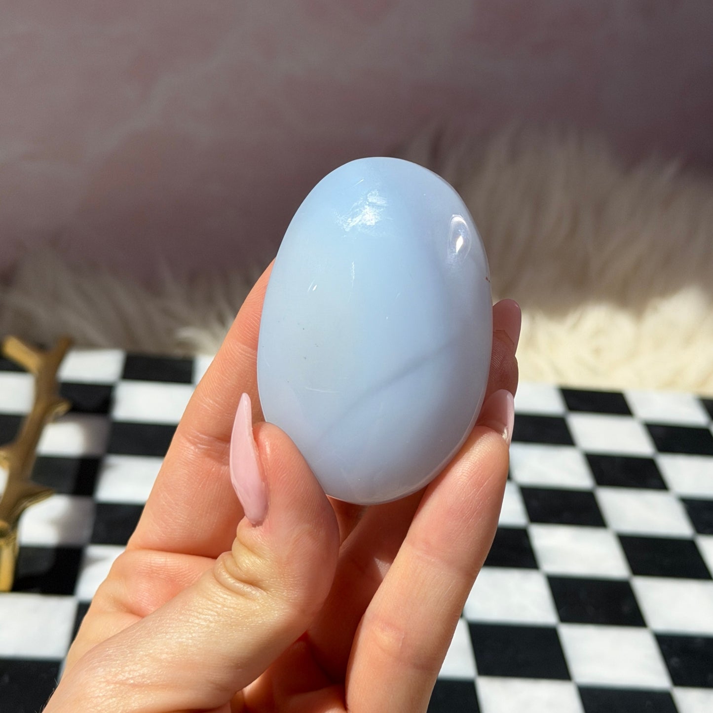 Blue Chalcedony Palm Stone | Natural Madagascar Crystal