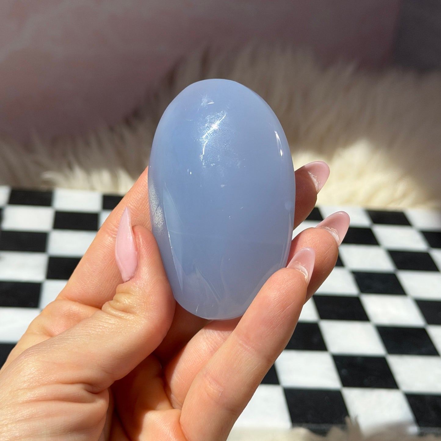 Blue Chalcedony Palm Stone | Natural Madagascar Crystal