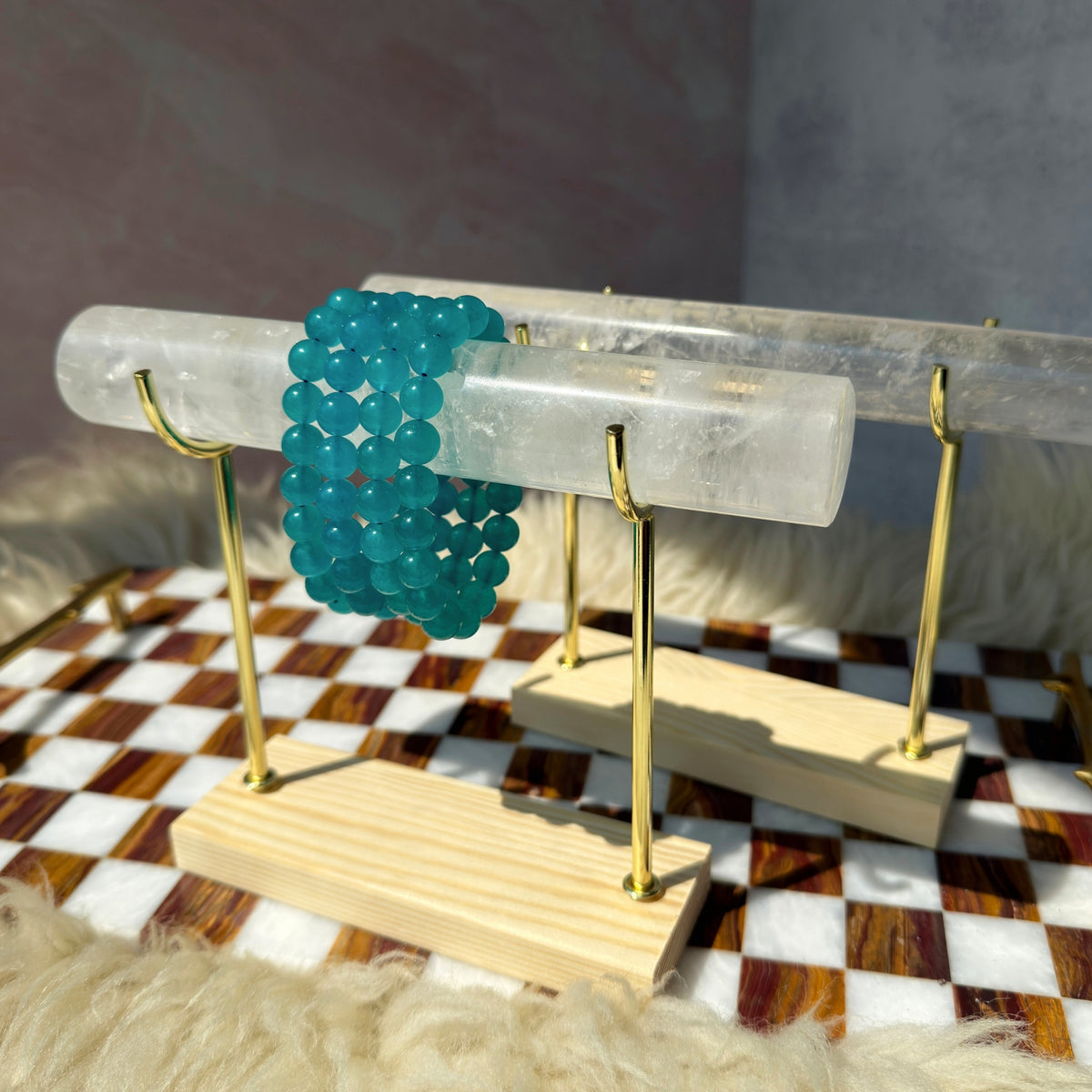Clear Quartz & Wood Bracelet Holder