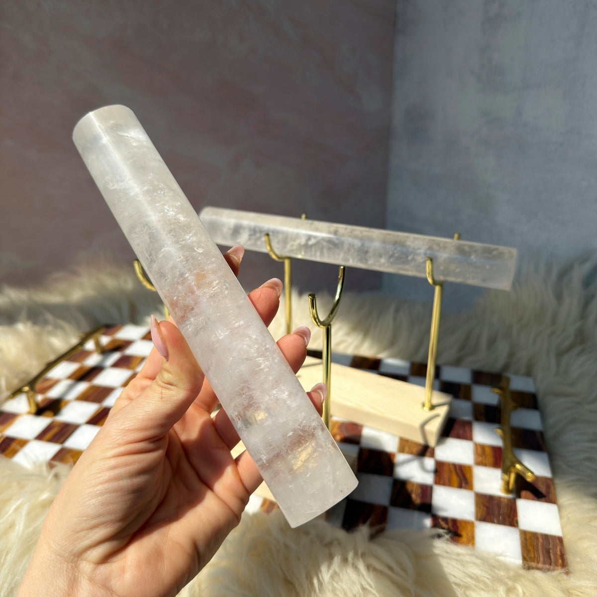 Clear Quartz & Wood Bracelet Holder