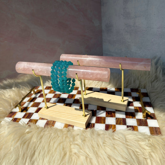 Rose Quartz & Wood Bracelet Holder