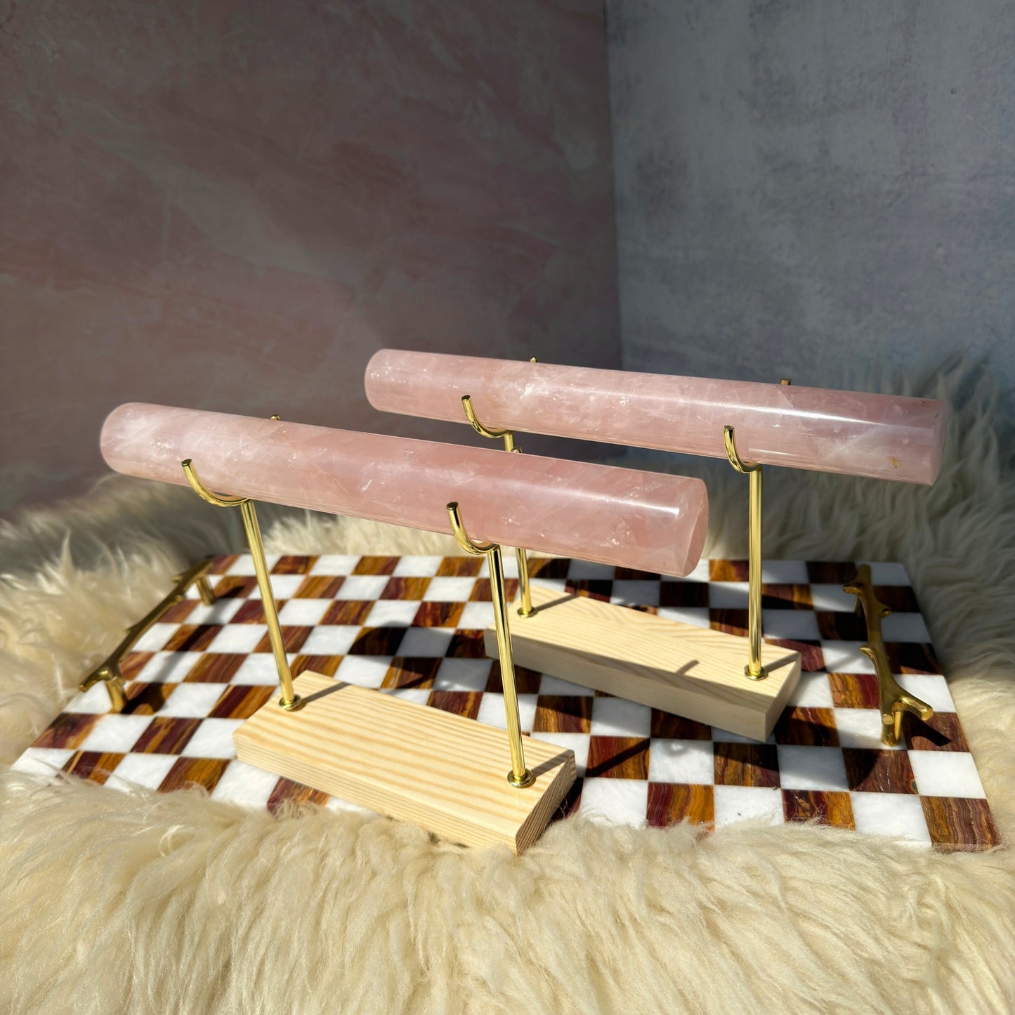 Rose Quartz & Wood Bracelet Holder