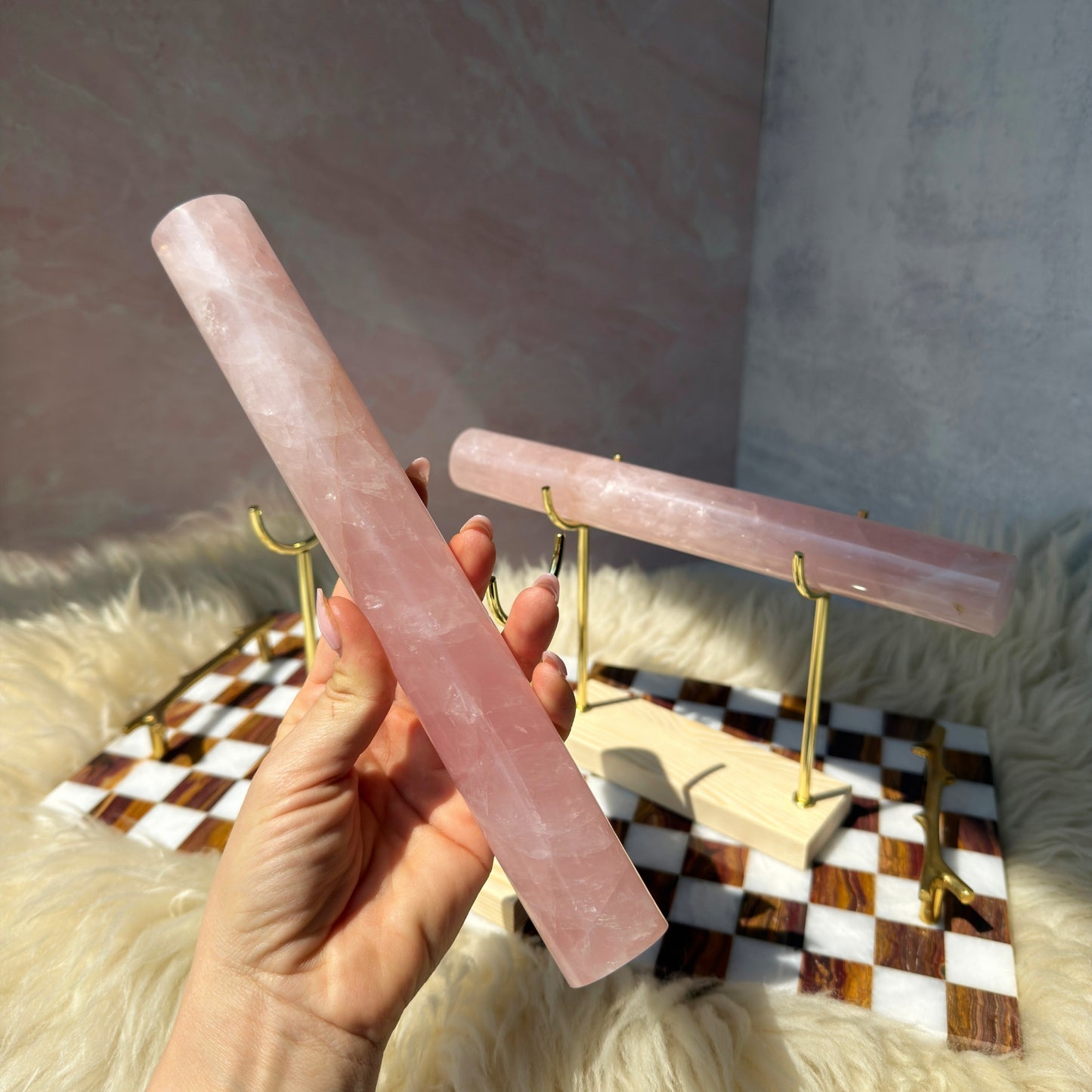 Rose Quartz & Wood Bracelet Holder